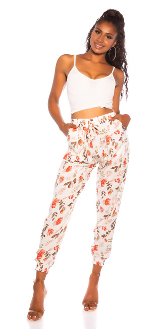 Trendy hoge taille broek met bloemen-print wit
